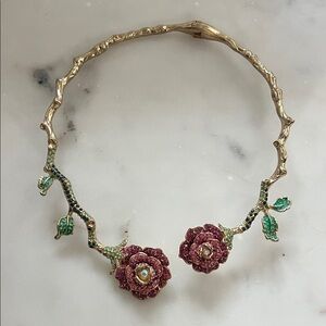 Betsey Johnson Gold Floral Necklace with Pink and Green Accents